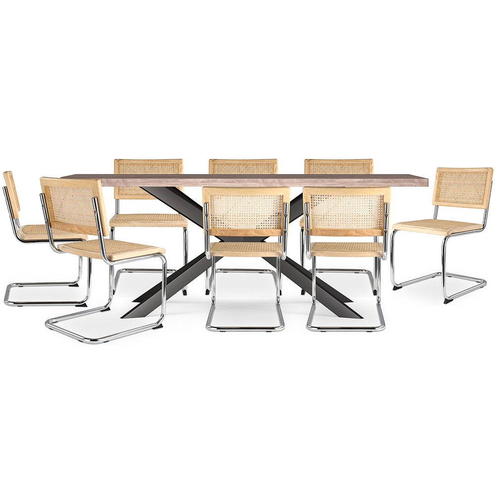 Confezione Tavolo da pranzo in legno di design industriale (200 cm) e 8 sedie in rattan - Bruna image 8