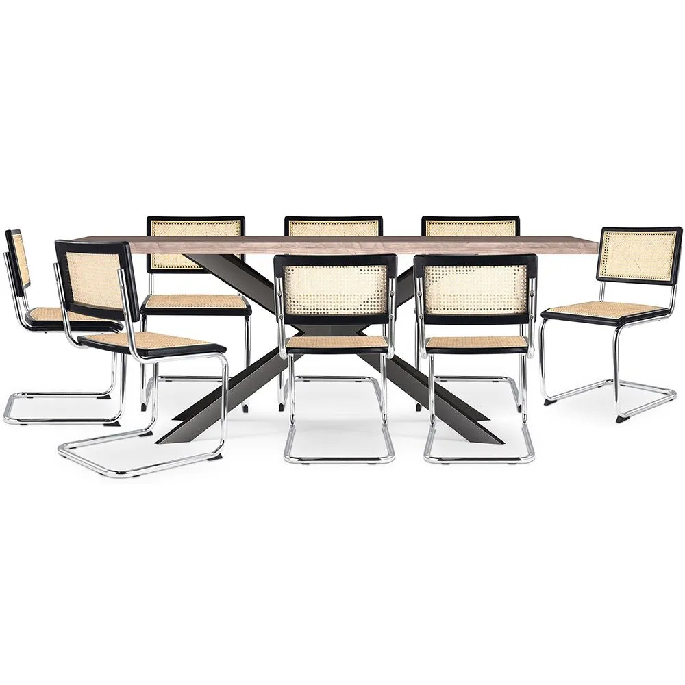 Confezione Tavolo da pranzo in legno di design industriale (200 cm) e 8 sedie in rattan - Bruna image 8