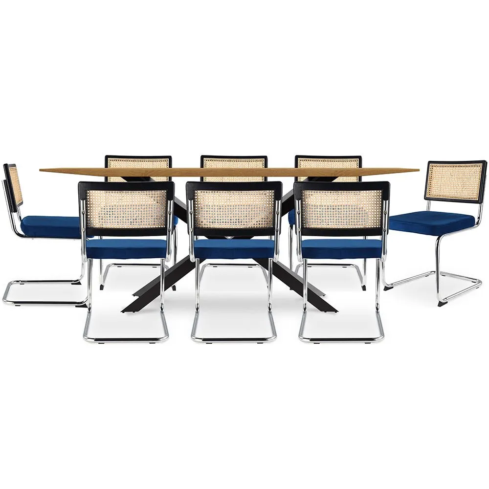 Pack Tavolo da pranzo in legno di design industriale (220 cm) e 8 sedie da pranzo in rattan - Rivestimento in velluto - Hyre image 8
