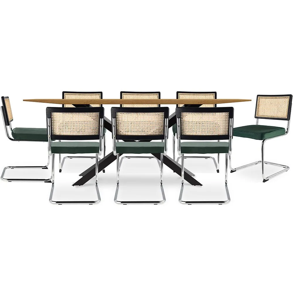 Pack Tavolo da pranzo in legno di design industriale (220 cm) e 8 sedie da pranzo in rattan - Rivestimento in velluto - Hyre image 8
