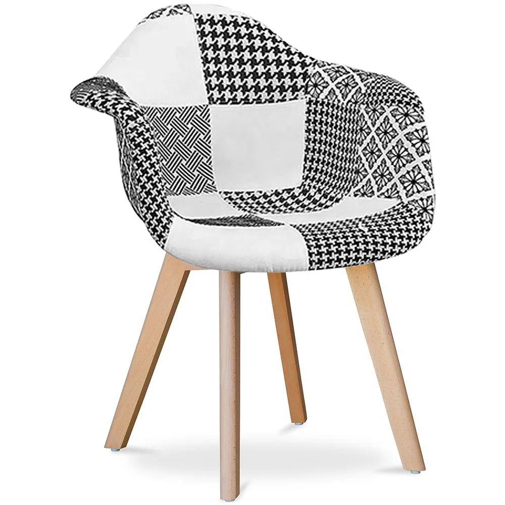 Sedia da Pranzo con Braccioli - Rivestita in Patchwork - Bianco e Nero - Dominic image 8