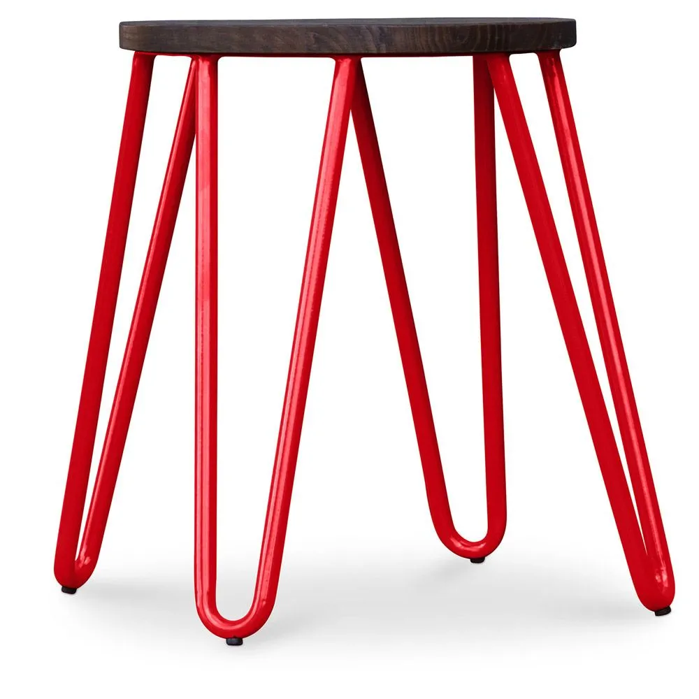 Sgabello da bar rotondo - Design industriale - Legno e acciaio - 43cm - Hairpin image 8