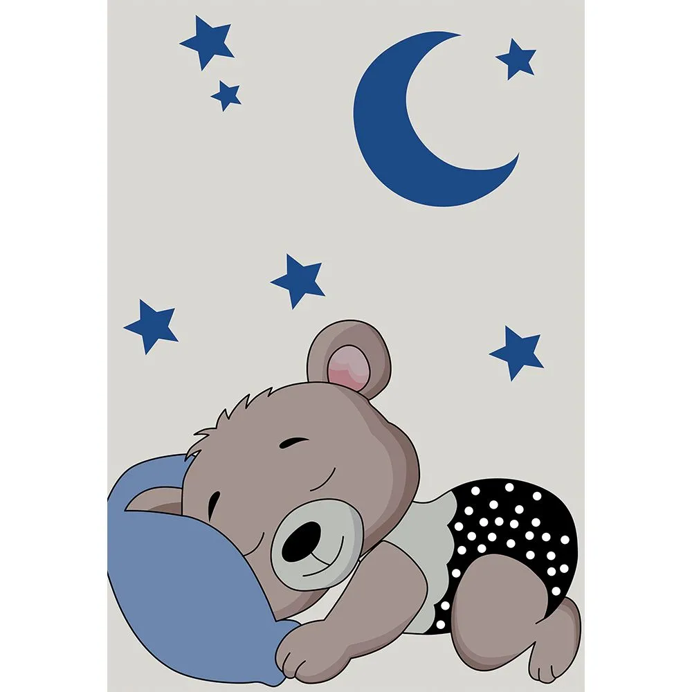 Grande Tappeto per Bambini con Disegno Orso Dormiente - Blu e Grigio (290x200 cm) - Hercai image 8