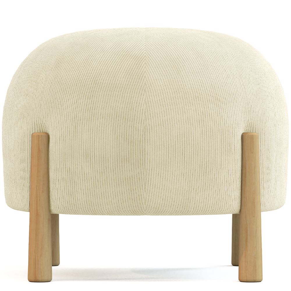 Pouf Rotondo Imbottito in Velluto a Coste con Gambe in Legno Naturale - Marrakesh image 8