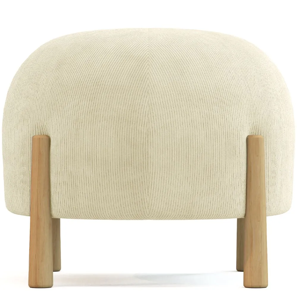 Pouf Rotondo Imbottito in Velluto a Coste con Gambe in Legno Naturale - Marrakesh image 8