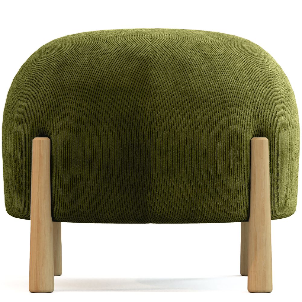 Pouf Rotondo Imbottito in Velluto a Coste con Gambe in Legno Naturale - Marrakesh image 8