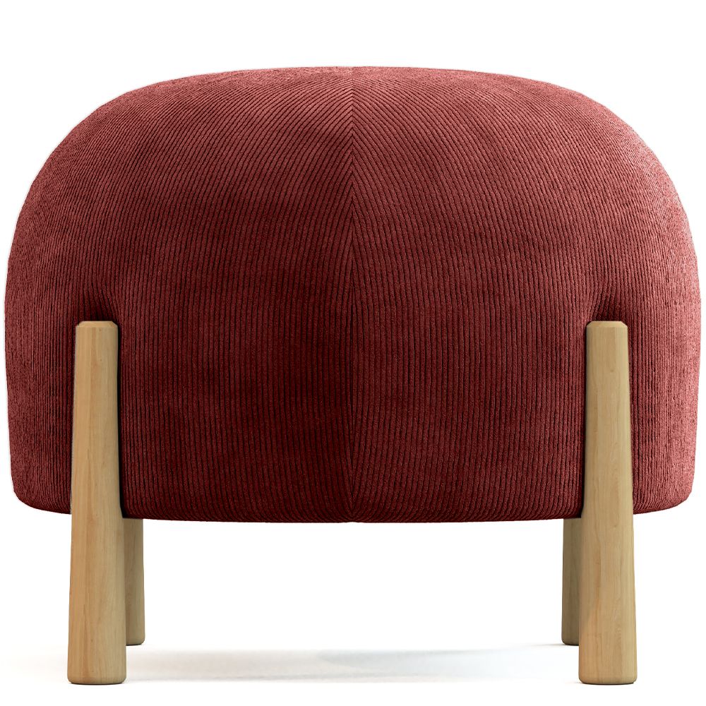 Pouf Rotondo Imbottito in Velluto a Coste con Gambe in Legno Naturale - Marrakesh image 8