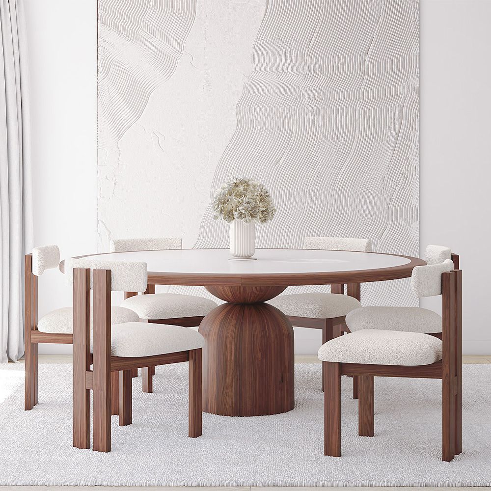 Set da Tavolo da Pranzo Rotondo con 6 Sedie in Legno - Design Minimalista - Ivette image 8