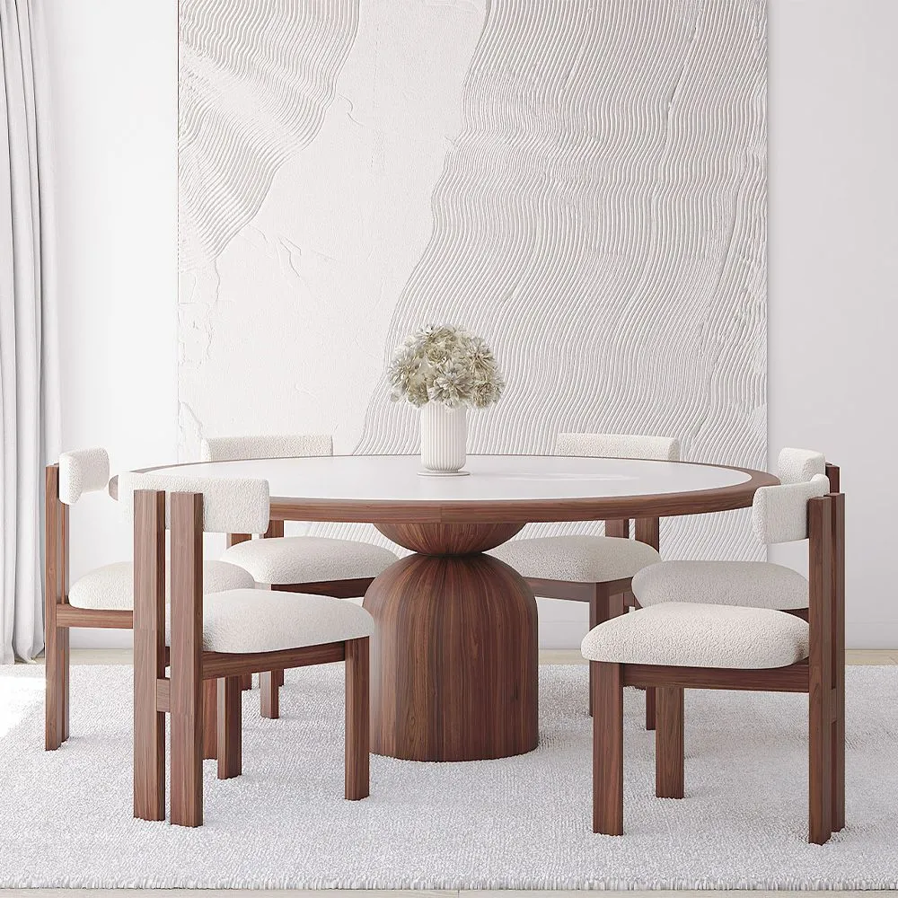 Set da Tavolo da Pranzo Rotondo con 6 Sedie in Legno - Design Minimalista - Ivette image 8