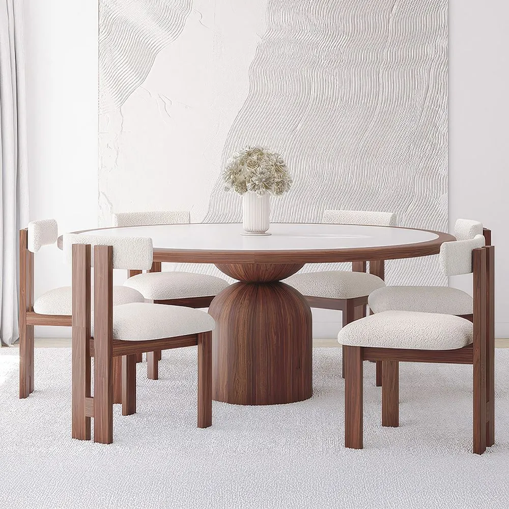 Set da Tavolo da Pranzo Rotondo con 6 Sedie in Legno - Design Minimalista - Ivette image 8