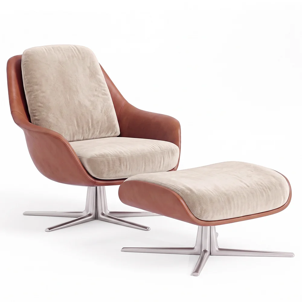 Poltrona Design Contemporaneo Rivestita con Poggiapiedi - Asher image 8