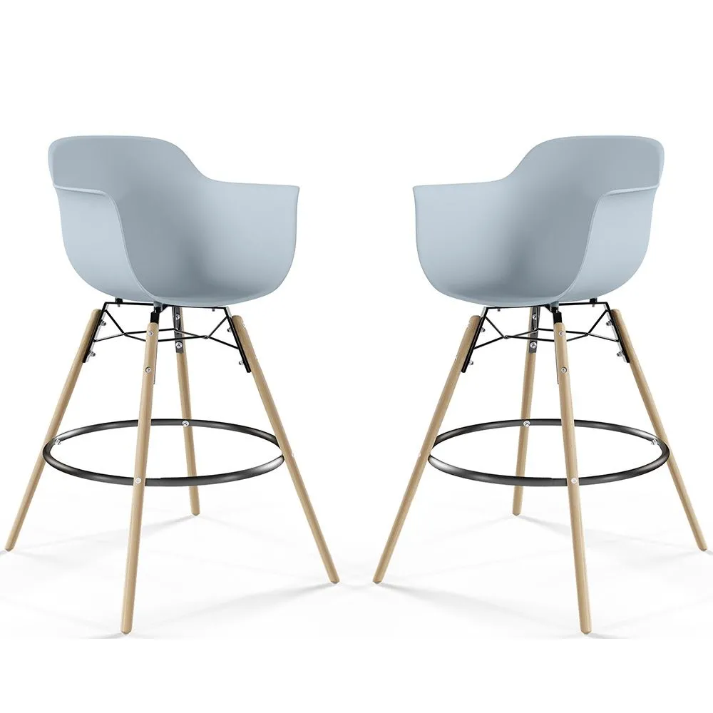 Sgabello da Bar - Design Scandinavo - Gambe in Legno - Set di 2 - Nordika image 8