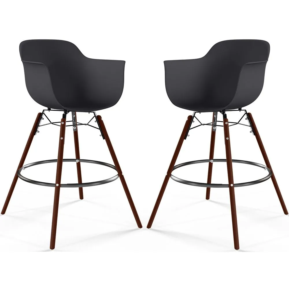 Sgabelli da Bar - Design Scandinavo - Gambe in Legno Scuro - Set di 2 - Nordika image 8