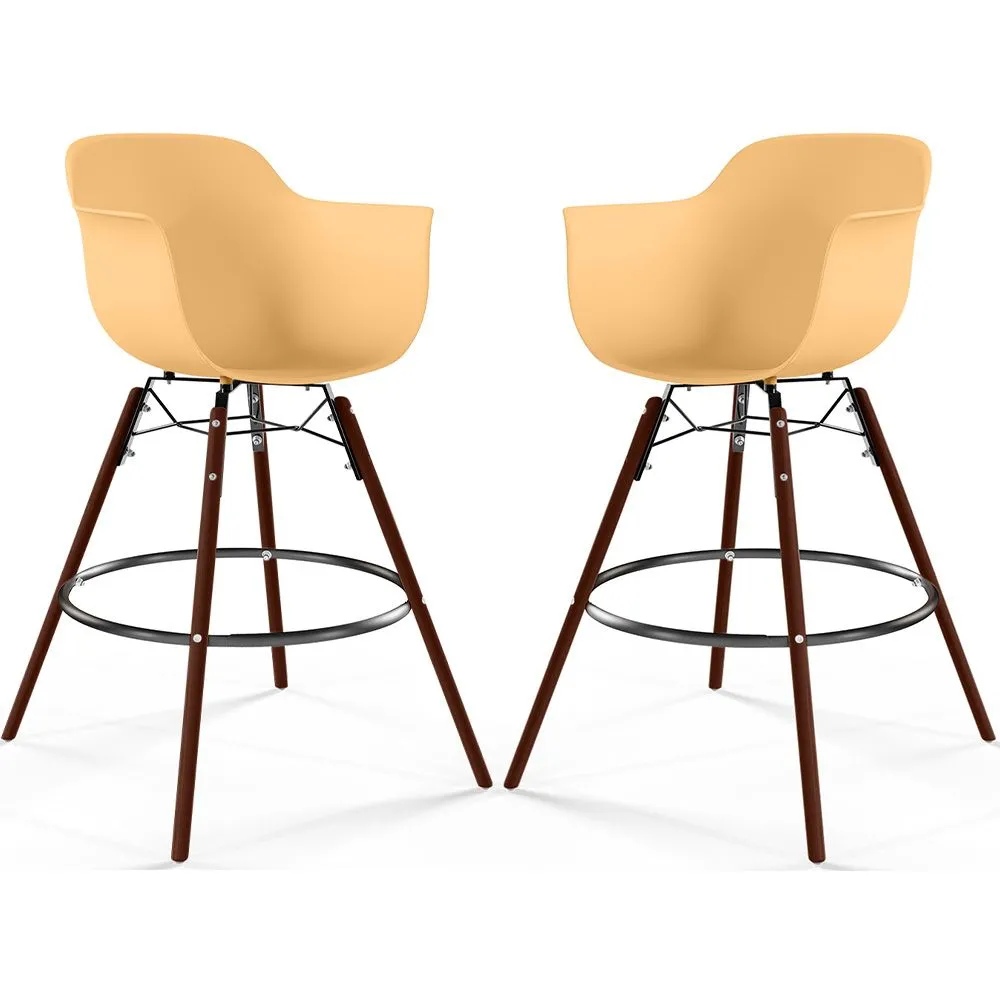 Sgabelli da Bar - Design Scandinavo - Gambe in Legno Scuro - Set di 2 - Nordika image 8