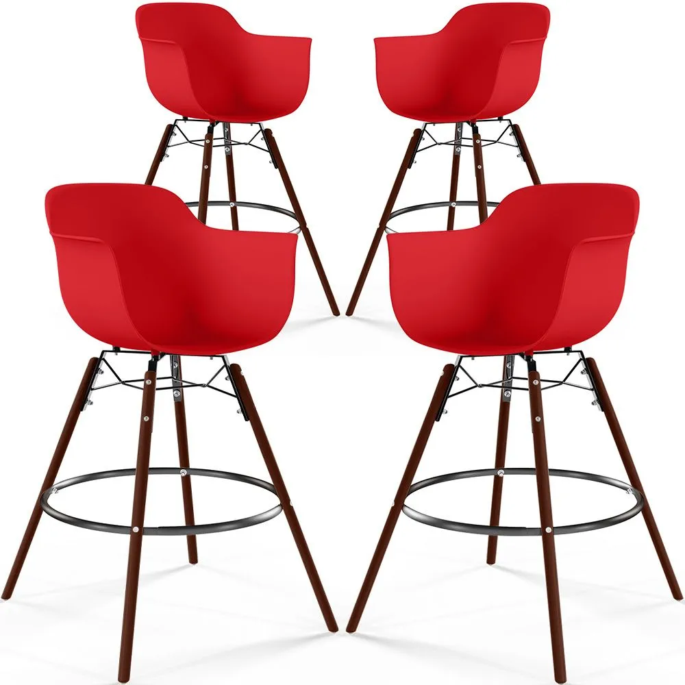 Sgabelli da Bar - Design Scandinavo - Gambe in Legno Scuro - Set di 4 - Nordika image 8