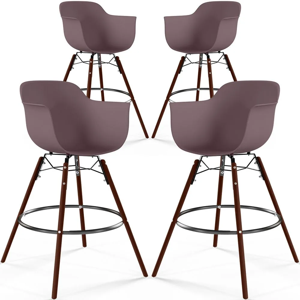 Sgabelli da Bar - Design Scandinavo - Gambe in Legno Scuro - Set di 4 - Nordika image 8