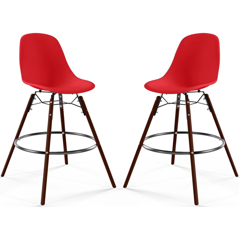 Sgabelli da Bar - Design Scandinavo - Gambe in Legno Scuro - Set di 2 - Skögur image 8