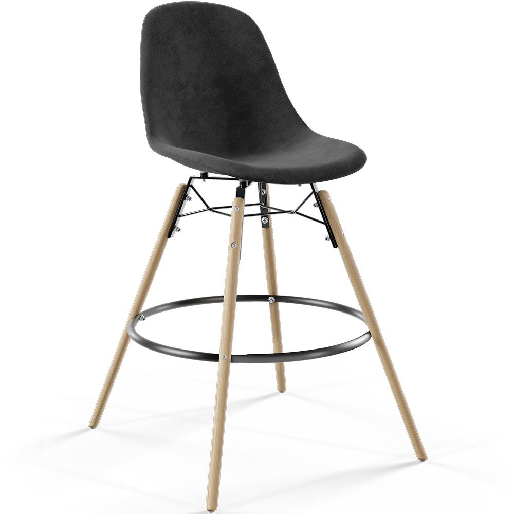 Sgabello da Bar in Velluto - Design Scandinavo e Gambe in Legno - Skögur image 8