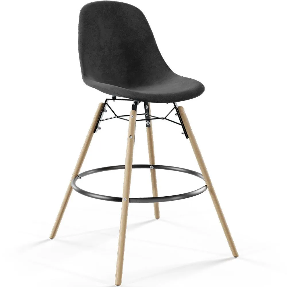 Sgabello da Bar in Velluto - Design Scandinavo e Gambe in Legno - Skögur image 8