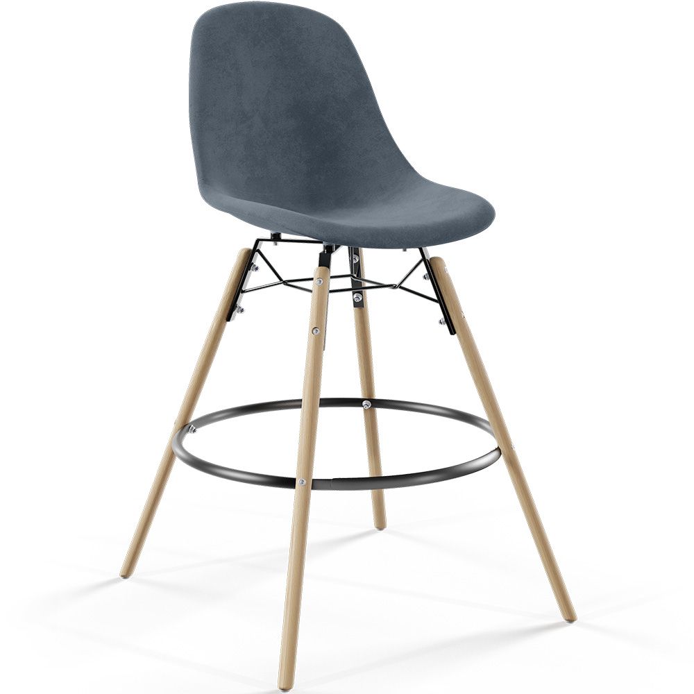 Sgabello da Bar in Velluto - Design Scandinavo e Gambe in Legno - Skögur image 8