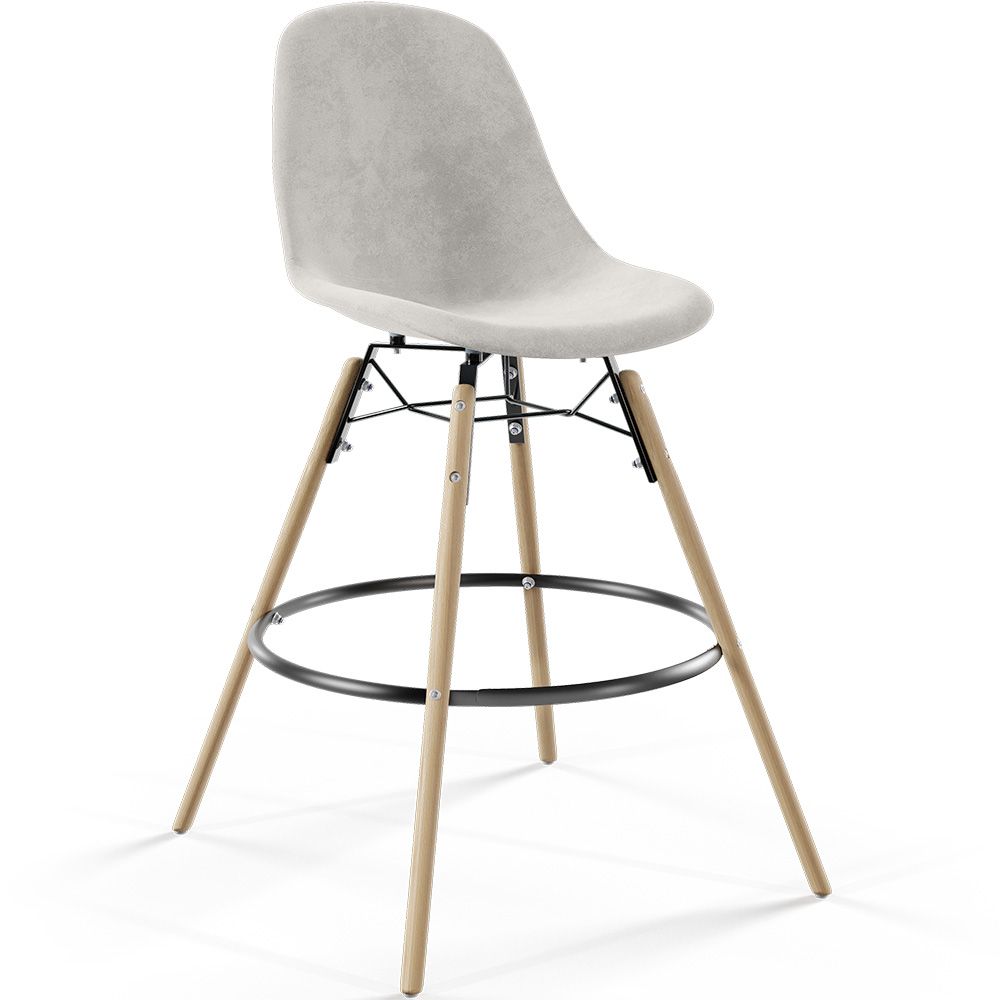 Sgabello da Bar in Velluto - Design Scandinavo e Gambe in Legno - Skögur image 8