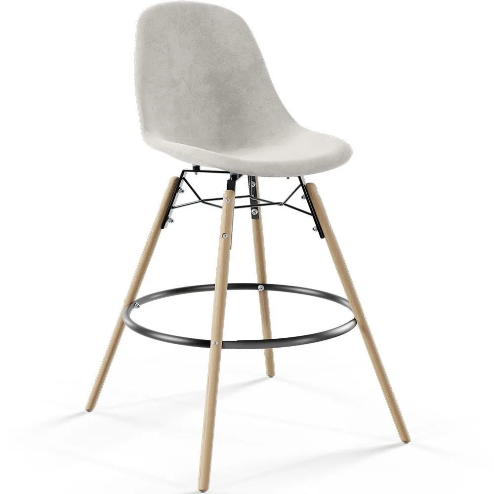 Sgabello da Bar in Velluto - Design Scandinavo e Gambe in Legno - Skögur image 8