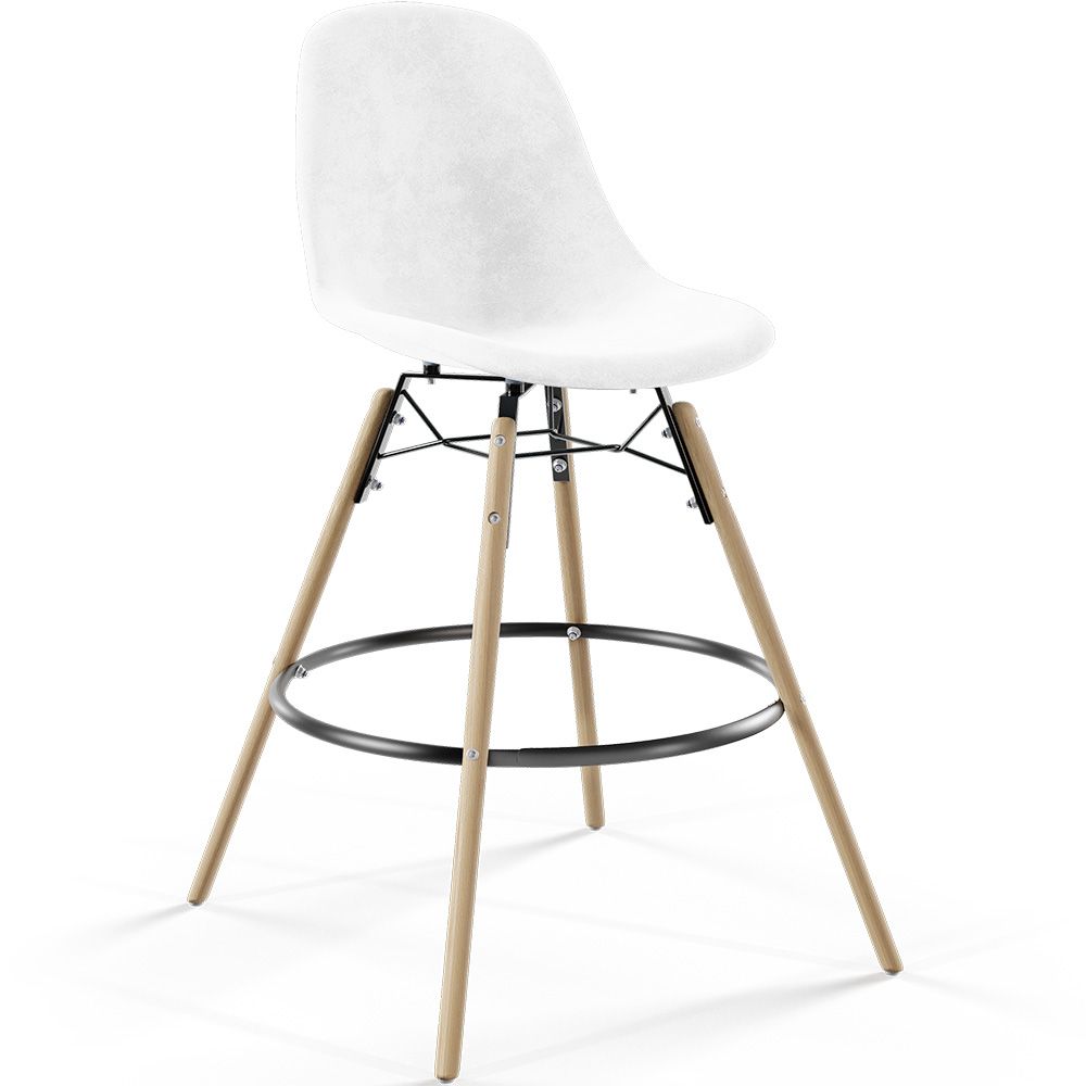 Sgabello da Bar in Velluto - Design Scandinavo e Gambe in Legno - Skögur image 8