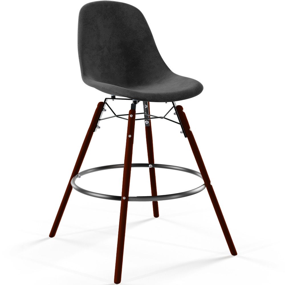 Sgabello da Bar in Velluto - Design Scandinavo e Gambe in Legno Scuro - Skögur image 8