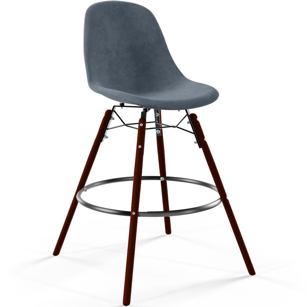 Sgabello da Bar in Velluto - Design Scandinavo e Gambe in Legno Scuro - Skögur image 8