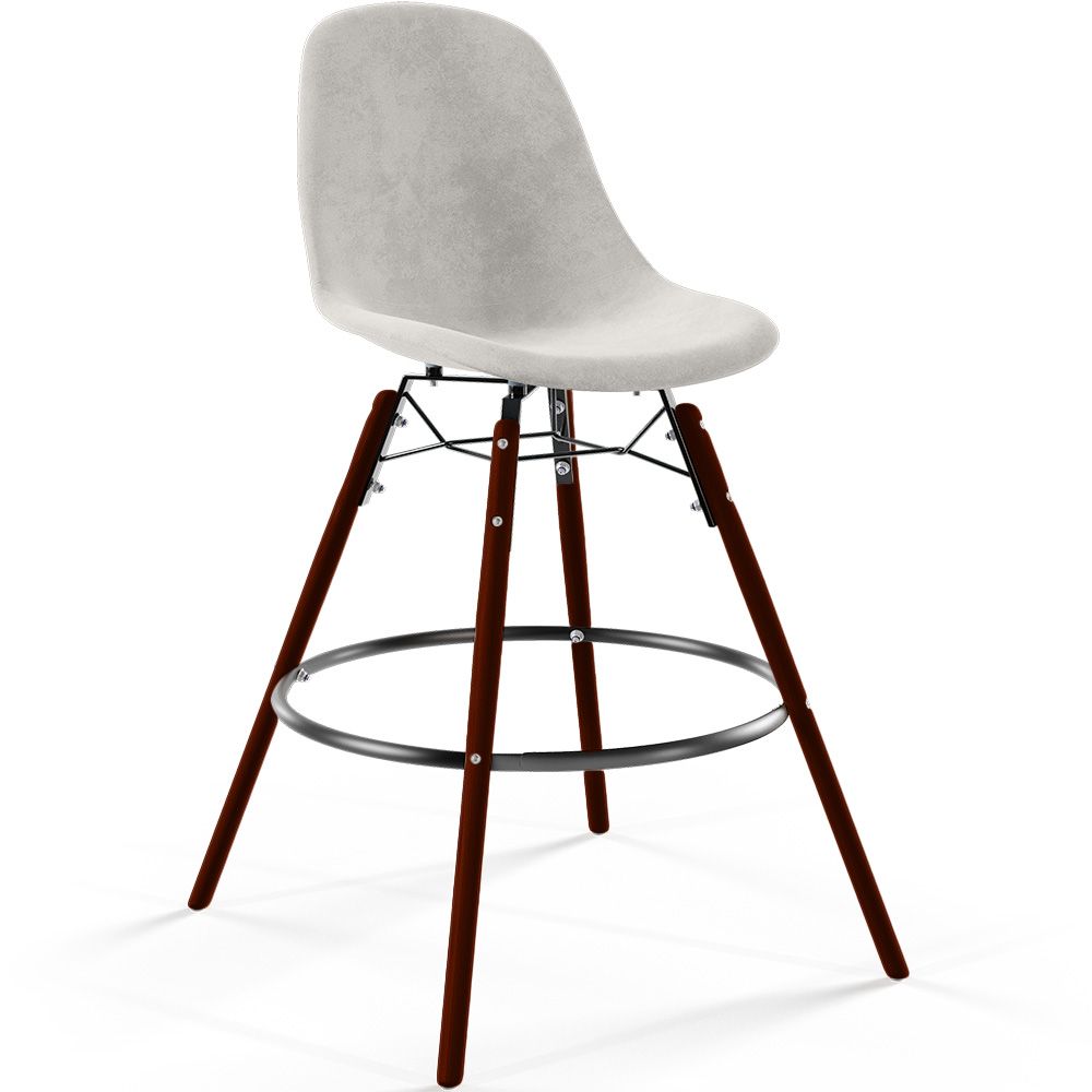 Sgabello da Bar in Velluto - Design Scandinavo e Gambe in Legno Scuro - Skögur image 8