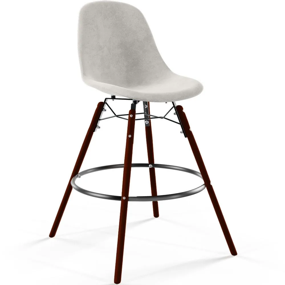 Sgabello da Bar in Velluto - Design Scandinavo e Gambe in Legno Scuro - Skögur image 8