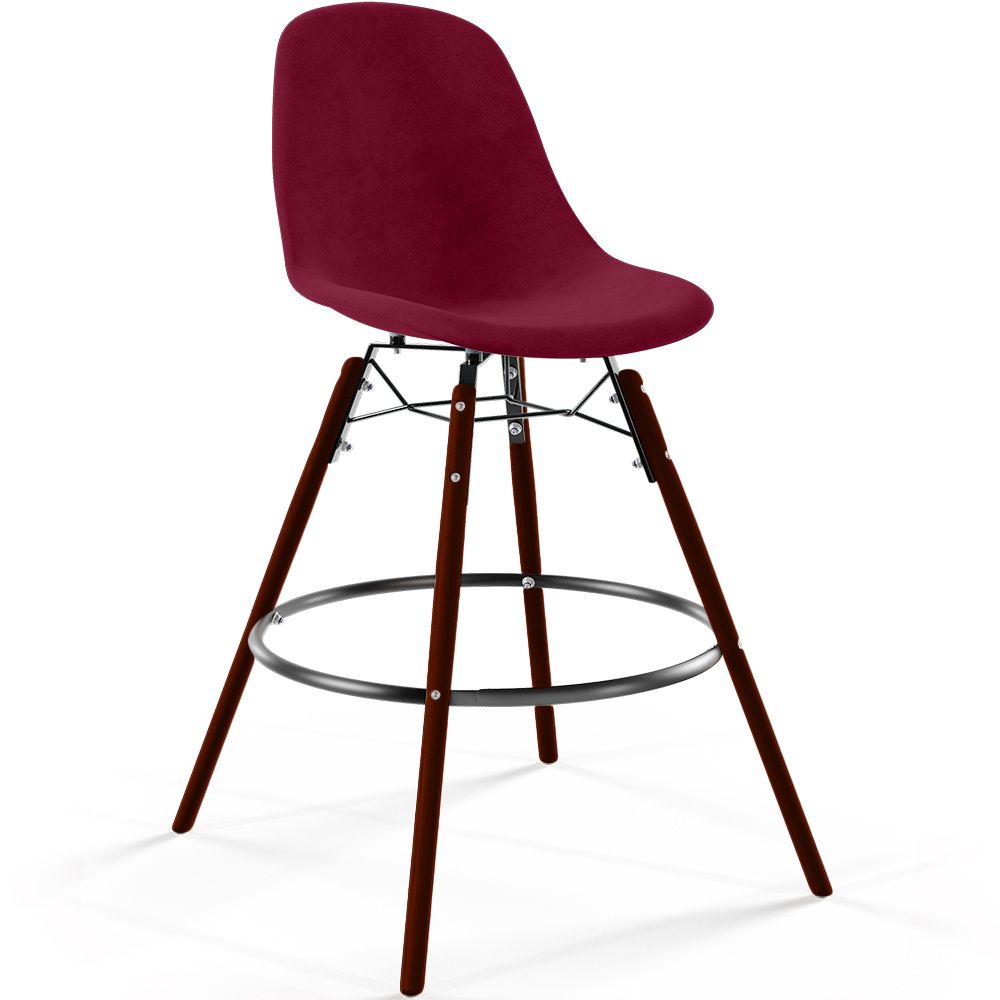 Sgabello da Bar in Velluto - Design Scandinavo e Gambe in Legno Scuro - Skögur image 8