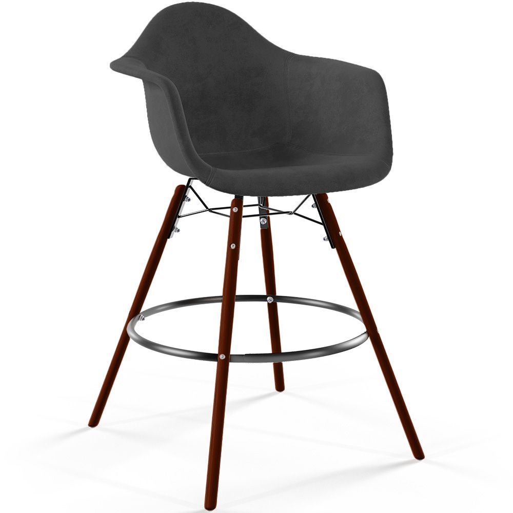 Sgabello da Bar in Velluto - Design Scandinavo e Gambe in Legno Scuro - Nordika image 8