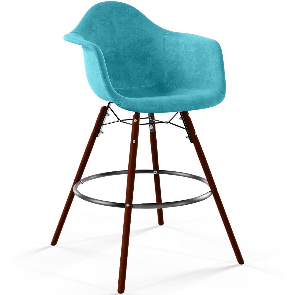 Sgabello da Bar in Velluto - Design Scandinavo e Gambe in Legno Scuro - Nordika image 8