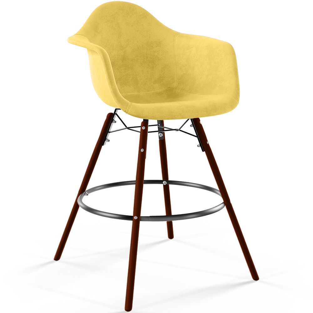 Sgabello da Bar in Velluto - Design Scandinavo e Gambe in Legno Scuro - Nordika image 8