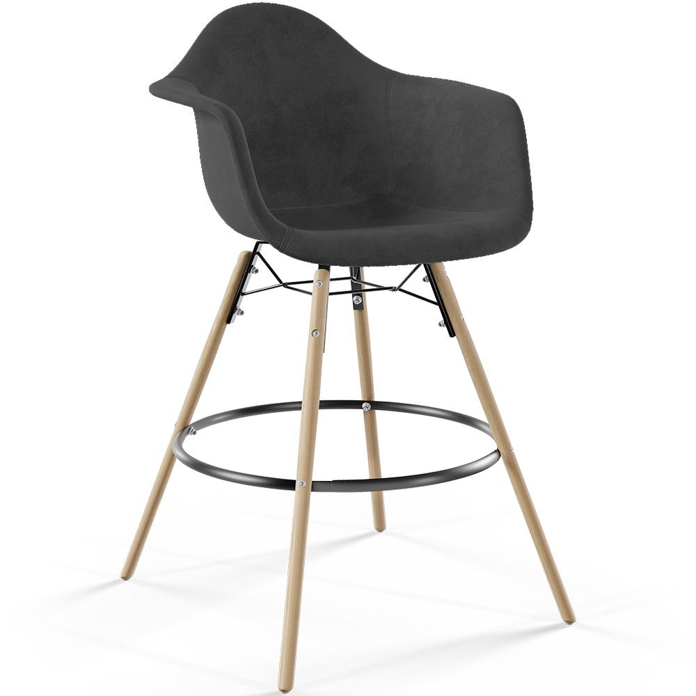 Sgabello da Bar in Velluto - Design Scandinavo e Gambe in Legno - Nordika image 8