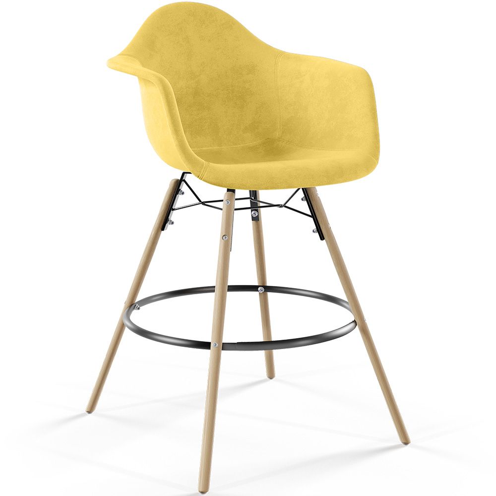 Sgabello da Bar in Velluto - Design Scandinavo e Gambe in Legno - Nordika image 8