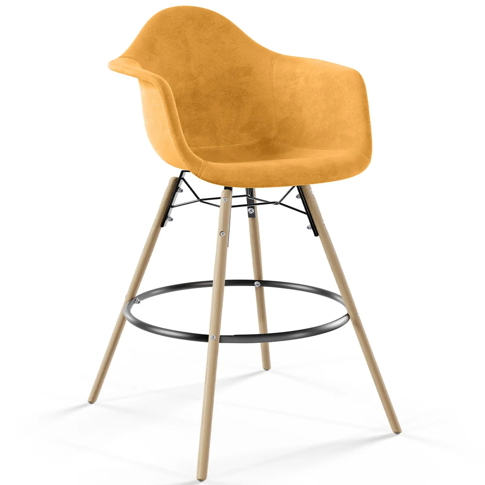 Sgabello da Bar in Velluto - Design Scandinavo e Gambe in Legno - Nordika image 8