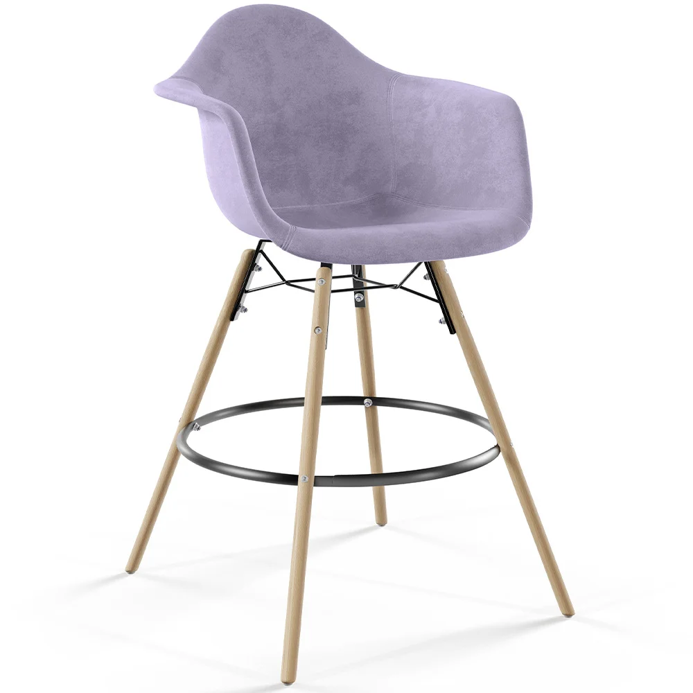 Sgabello da Bar in Velluto - Design Scandinavo e Gambe in Legno - Nordika image 8