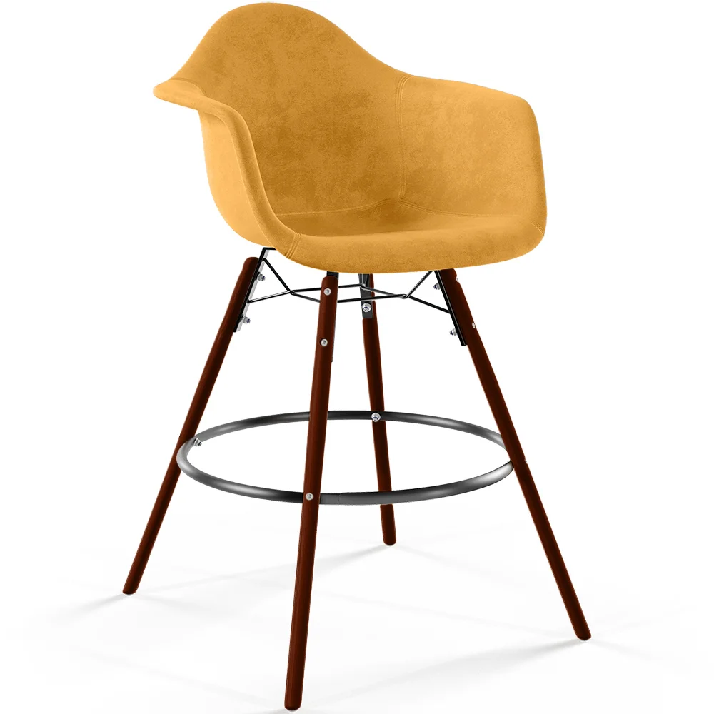 Sgabello da Bar in Velluto - Design Scandinavo e Gambe in Legno Scuro - Nordika image 8