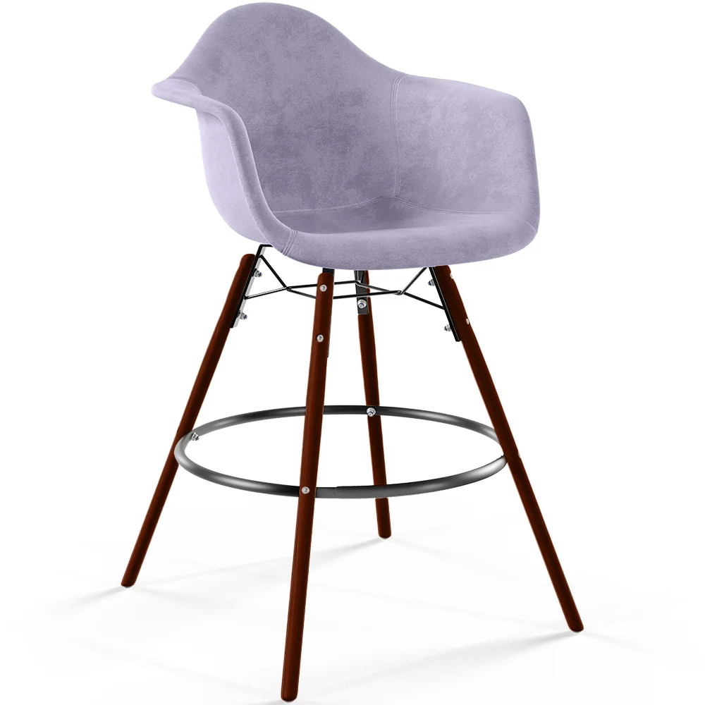 Sgabello da Bar in Velluto - Design Scandinavo e Gambe in Legno Scuro - Nordika image 8