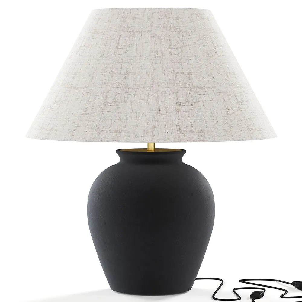 Lampada da Tavolo Vintage - Base in Ceramica e Paralume in Tessuto - Luno image 8