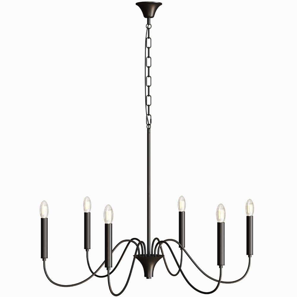 Lampada a Sospensione in Metallo Stile Lampadario Nero Opaco – 6 Bracci - Lumella image 8