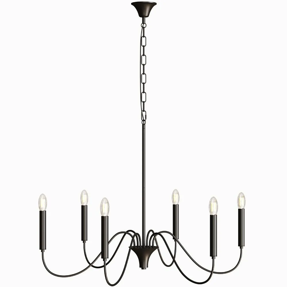 Lampada a Sospensione in Metallo Stile Lampadario Nero Opaco – 6 Bracci - Lumella image 8