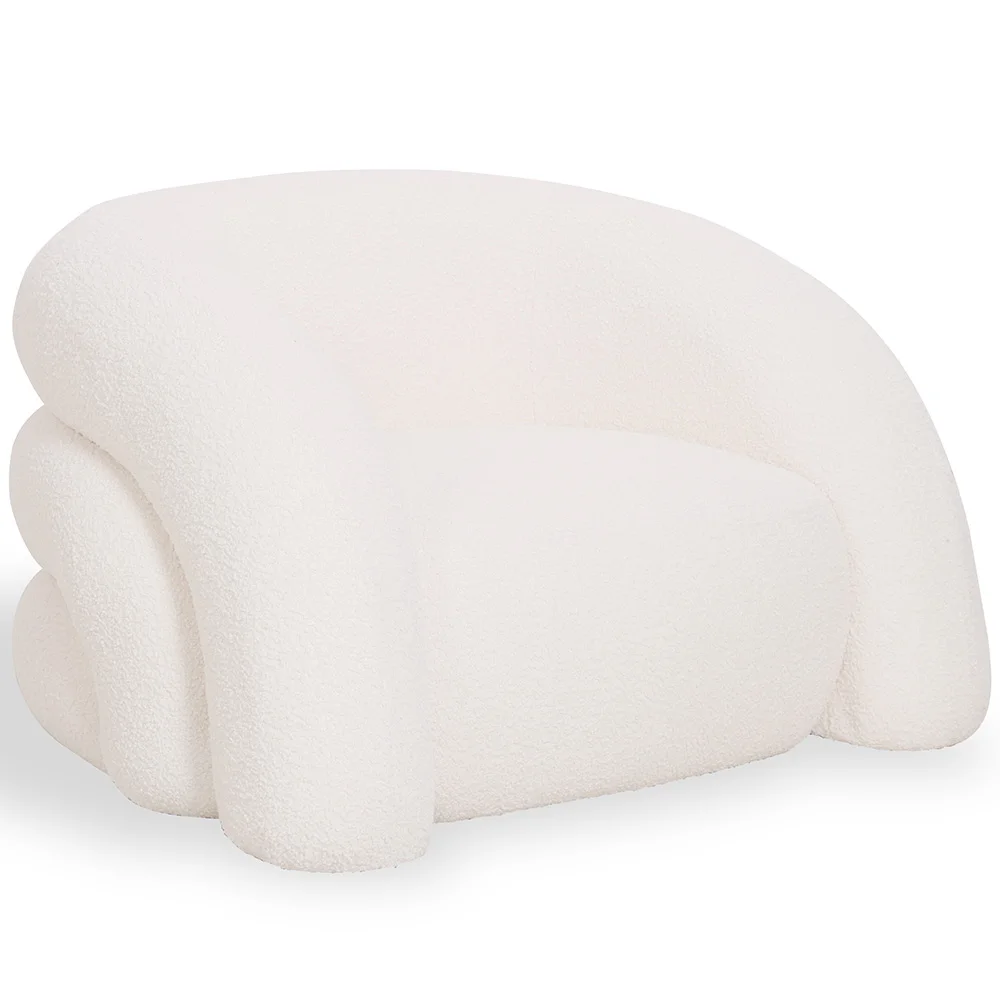 Poltrona Moderna Rivestita In Tessuto Bouclé Bianco Crema – Design Curvo E Confortevole - Gab image 8
