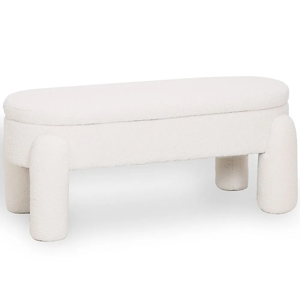 Panca Con Contenitore Rivestita In Tessuto Bouclé Bianco Panna – Seduta Moderna Per Soggiorno E Camera - Boreta image 8