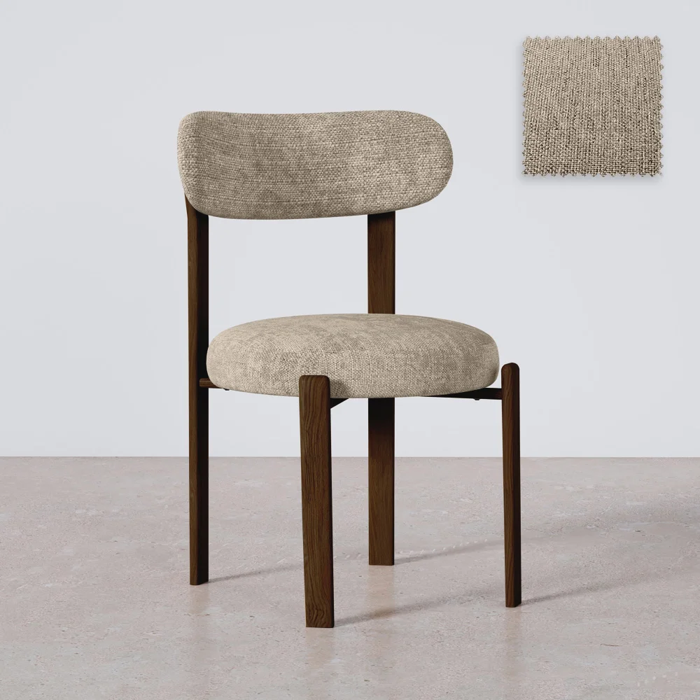 Sedia da pranzo rivestita in Chenille – Gambe effetto legno scuro – Design ergonomico e moderno – Okare image 8