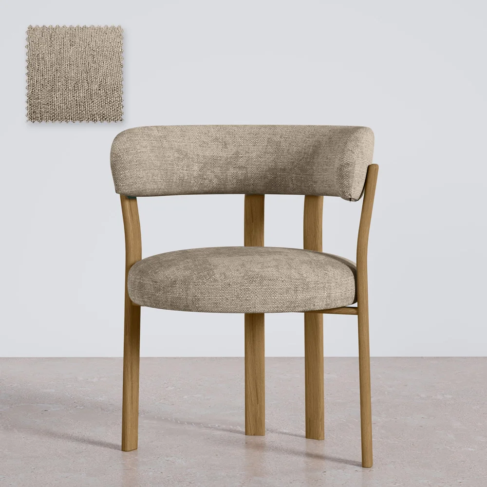 Poltrona da soggiorno con braccioli rivestita in Chenille – Gambe effetto Rovere – Design ergonomico e moderno – Okare image 8