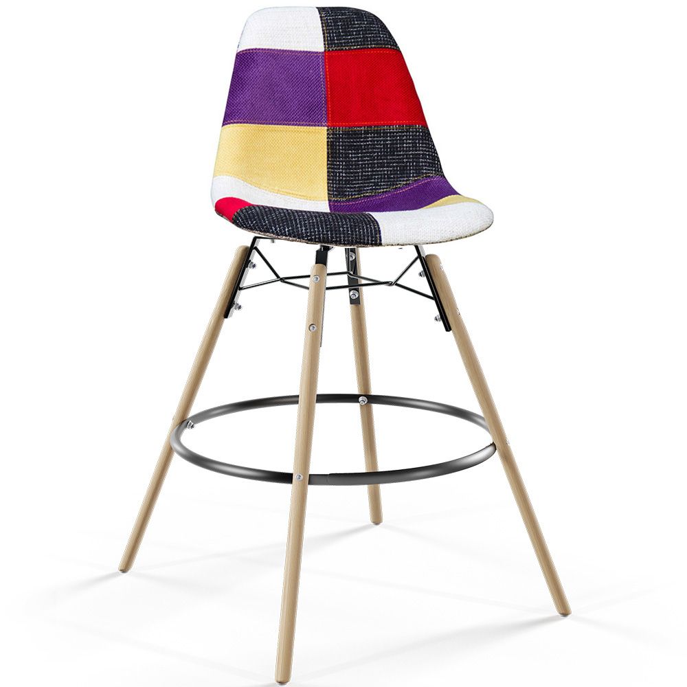 Sgabello da Bar - Rivestimento Patchwork - Design Scandinavo e Gambe in Legno - Skögur image 8