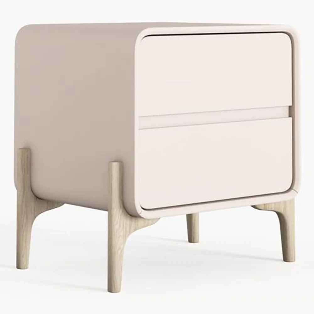 Comodino scandi moderno rivestito in ecopelle con 2 cassetti e gambe in legno naturale - Bennis image 8